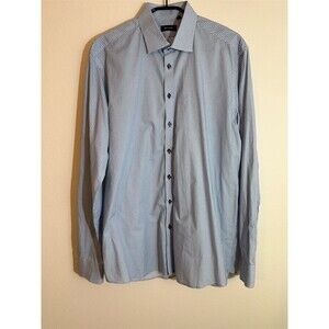 SAND Men's Dress Shirt Size 44 Blue Micro Dot Long Sleeve Button Front